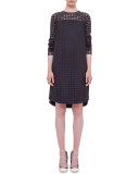 Circle-Embroidered Shift Dress, Black