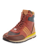 Asiaki Colorblock Leather High-Top Trainer Sneaker, Pumpkin