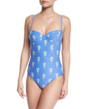 champagne reef seahorse-print underwire one-piece swimsuit