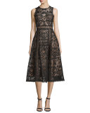 Sleeveless Lace Fit & Flare Dress, Black