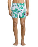 Merise Happy Penguins Printed Swim Trunks, White Pattern