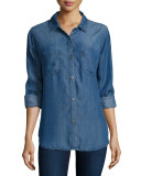 Carter Button-Front Chambray Shirt, Dark Vintage