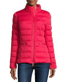 Asymmetric-Zip Puffer Jacket, Tango Red