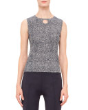 Sleeveless Round-Neck Top W/Cutout, Navy/Cream