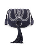 Tassel Mini Leather Saddle Bag, True Navy