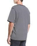 Breton-Striped Crewneck T-Shirt, Coastal Blue/Off White