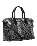 Campbell Large Python-Embossed Satchel Bag, Steel Gray