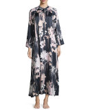 Layla Floral-Print Zip Caftan, Black