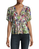 Bell Heather Printed V-Neck Blouse, White/Multi