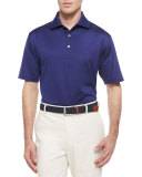 Solid Lisle-Knit Cotton Polo Shirt, Navy