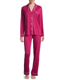 Bella Long-Sleeve Pajama Set, Deep Ruby/Ivory