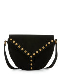 Y Studs Suede Crossbody Bag, Black