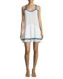 Milla Dress W/Pompom Trim, Ivory/Blue