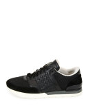 Woven Leather Running Sneaker, Black
