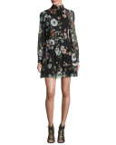 Vintage Floral High-Neck Mini Dress
