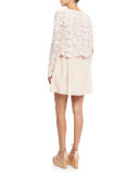Floral Mesh & Poplin Dress, Powder