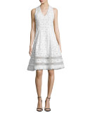 Sleeveless Twill Tea Dress, White