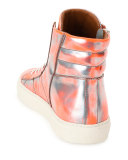 Hensel Fluorescent Leather High-Top Sneaker, Orange