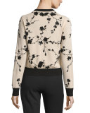 Long-Sleeve Embellished Cashmere Sweater, Nude