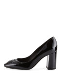 Intrecciato-Toe Patent 80mm Pump, Black