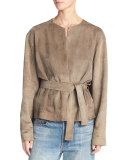 Lamb Suede Belted Jacket, Brown