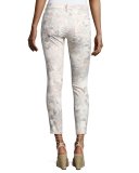 The Ankle Skinny Floral-Print Jeans with Distressing, White
