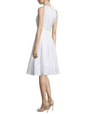 Sleeveless Pleated Fit & Flare Dress, White  