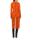 Zebra-Print High-Low Tunic Blouse, Orange