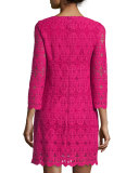 3/4 Sleeve Mesh Dress, Vivid Pink