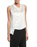 Sleeveless Asymmetric Slim-Fit Blouse, Off White