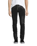 Coated Zip-Front Corduroy Pants, Black