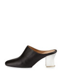 Adela Leather Block-Heel Mule, Black/White