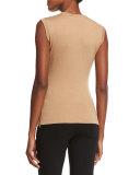 Sleeveless Gathered-Side Top, Camel
