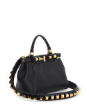 Peekaboo Mini Studded Leather Satchel Bag, Black/Gold