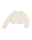 Scallop-Trim Cotton Bolero Cardigan, Off White, Size 2-6