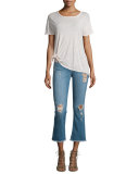 The Kick Flare-Leg Cropped Jeans, Blue Ocean Destroy