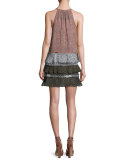 Leomi Printed Sleeveless Tiered Dress,Terracotta Rose/Black/White