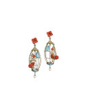 Aviary Coral & Turquoise Birdcage Earrings