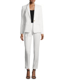 Two-Piece Slim-Fit Pique Pant Suit, Ivory