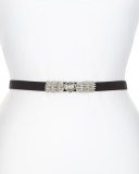Silk Faille Crystal-Buckle Belt, Black
