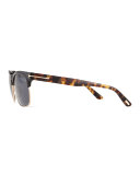 Shiny Metal Half-Rim Polarized Sunglasses, Black/Smoke