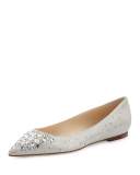 Alina Crystal Suede Flat, White/Crystal