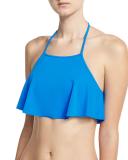 Italian Solid Halter Swim Top, Blue