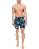 Moorea Toucan-Print Swim Trunks, Navy