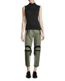 Banx Paneled Cropped Pants, Army Green