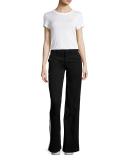 Joplin Wide-Leg Trousers w/Track Stripe, Black