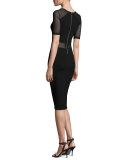 Arrow Mesh-Inset Sheath Dress, Black