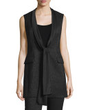 Shimmery Satin-Tie Tuxedo Vest, Black