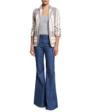Striped Open-Front Jacket, Ivory/Multicolor