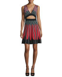 Crisscross-Back Petal Intarsia Dress, Black
